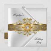 エリートホワイト金ゴールドブラックバースデーパーティー 招待状 (正面/裏面)