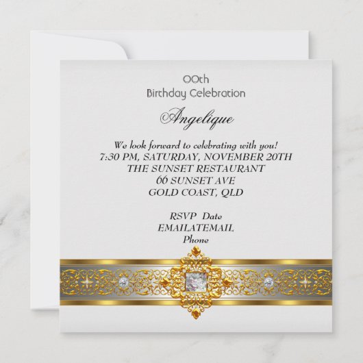 エリートホワイト金ゴールドブラックバースデーパーティー 招待状 (裏面)