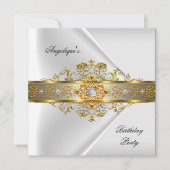 エリートホワイト金ゴールドブラックバースデーパーティー 招待状 (正面)