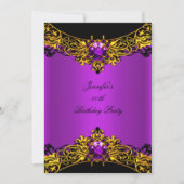 エリートマゼンタ金ゴールドブラックレースバースデーパーティー 招待状 (正面)