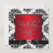 エリートレッドダマスクシルバー白黒バースデーパーティー 招待状 (正面)