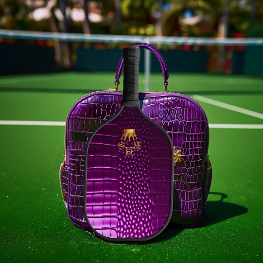 エリートヴィヴィヴィヴィッドフェイクパープルワニモノグラムの ピックルボールラケット