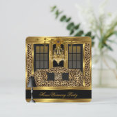 エリート引っ越し祝いパーティーパーティーシャンデリアレオパード金ゴールド 招待状 (スタンド正面)