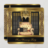 エリート引っ越し祝いパーティーパーティーシャンデリア金ゴールド椅子 招待状 (正面/裏面)