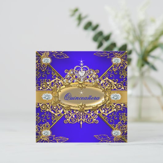 エリート王室のキンセアニェラブルー金ゴールドダマスク15th 2 招待状 (スタンド正面)