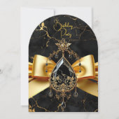 エリート誕生日ブラック金ゴールドマーブルジュエル 招待状 (正面)