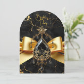 エリート誕生日ブラック金ゴールドマーブルジュエル 招待状 (スタンド正面)