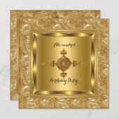 エリート金ゴールドダイヤモンドジュエルエレガントバースデーパーティー 招待状 (正面/裏面)