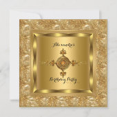 エリート金ゴールドダイヤモンドジュエルエレガントバースデーパーティー 招待状 (正面)