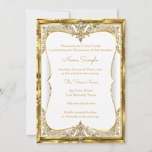 エリート金ゴールドホワイトパールプリンセスキンセアニェラ 招待状 (裏面)