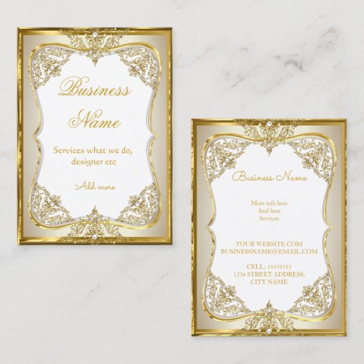 エリート金ゴールドホワイトベージュクリームパール 名刺 (正面/裏面)