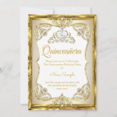 エリート金ゴールドホワイトベージュクリームプリンセスキンセアニェラ 招待状 (正面)