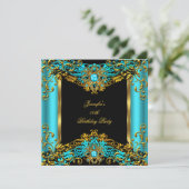 エリート ティール ブルー ジェム ゴールド ブラック バースデー パーティー 2 招待状 (スタンド正面)