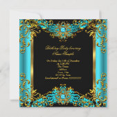 エリート ティール ブルー ジェム ゴールド ブラック バースデー パーティー 2 招待状 (裏面)