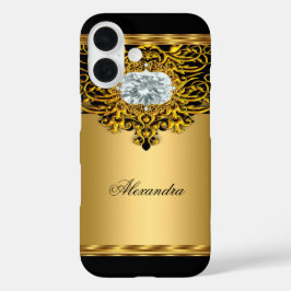 エリート・リーガル・ゴールド・ブラック・オルナート・ダイヤモンド・ジュエル 2 iPhone 16ケース