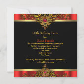 エリート レガル レッド ゴールド ブラック エレガント バースデーパーティー 招待状 (裏面)