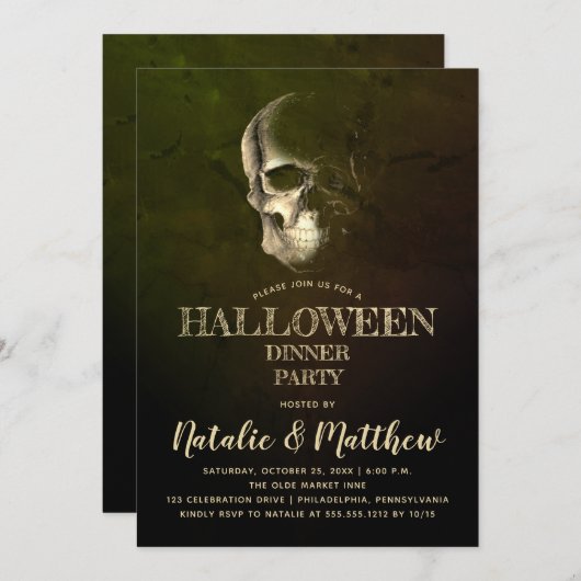 エリーナイトスカルハロウィーンディナーパーティー招待 招待状 (正面/裏面)