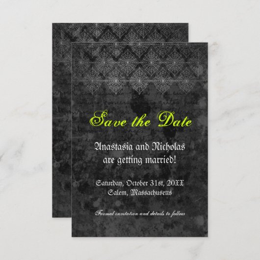 エリーハロウィーンウェディング日付カードを保存 セーブザデート (正面/裏面)