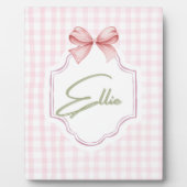 エリーパーソナライズされたピンクボウ&ギンガムプリント フォトプラーク (正面)