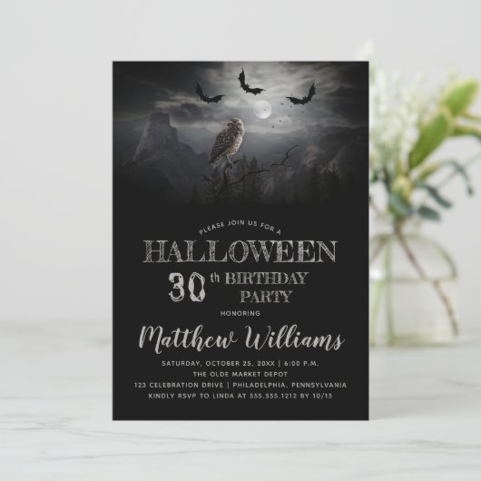 エリーフクロウこうもりナイトハロウィーン30歳の誕生日パーティー 招待状 (スタンド正面)