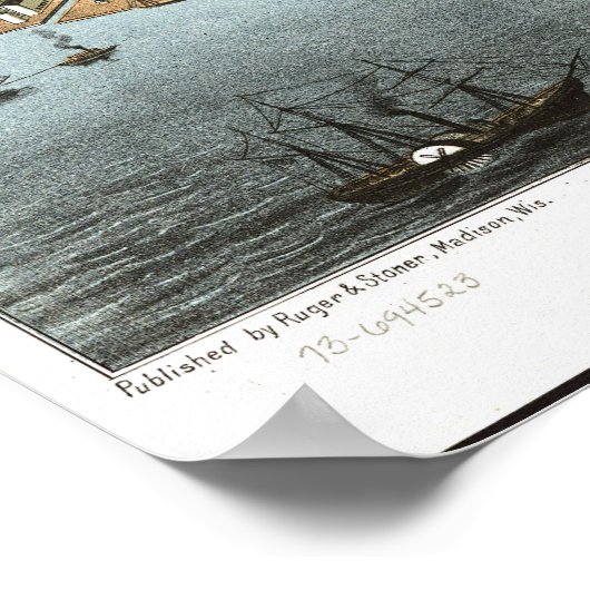 エリーペンシルバニア1870アンティークパノラママップ ポスター (角)