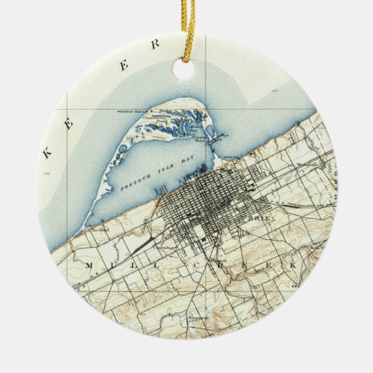 エリーペンシルバニア(1899年)のヴィンテージの地図 セラミックオーナメント (正面)