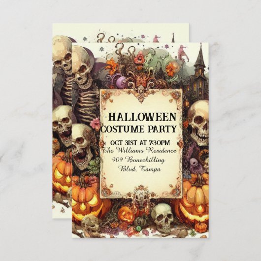 エリー夕べ招待状:パーソナライズされたハローウィンパーティ 招待状 (正面/裏面)