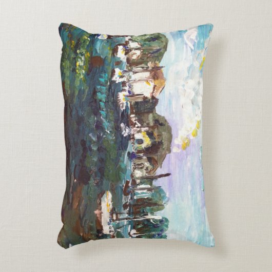 エリー湖のエリー島の絵画#2枕 アクセントクッション (正面(垂直))