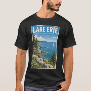 エリー湖イラスト旅行アートヴィンテージ Tシャツ