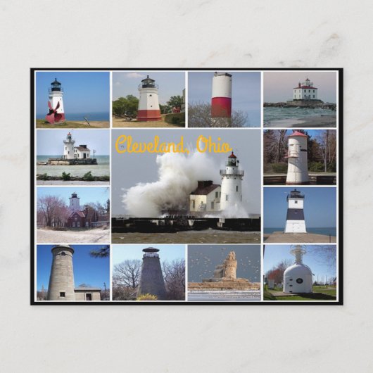 エリー湖コラージュの灯台の景色 ポストカード (正面)