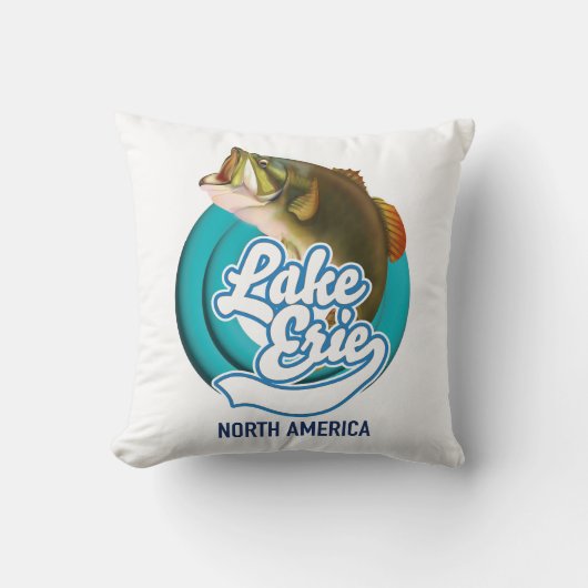エリー湖 北米 フィッシング ロゴ クッション (正面)