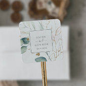 エリー・グリーンと金ゴールド結婚・リーフの封筒用シール スクエアシール