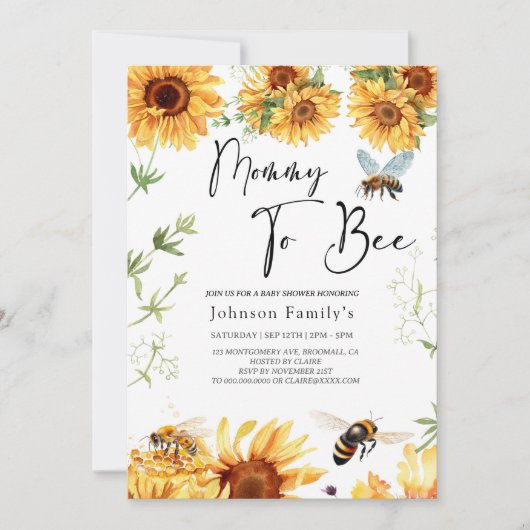 エルガンテサンフラワーベビーシャワービーの招待 招待状 (正面)