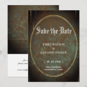 エルガントゴシックティール（緑がかった色）錆金ゴールド枠 セーブザデート (正面/裏面)