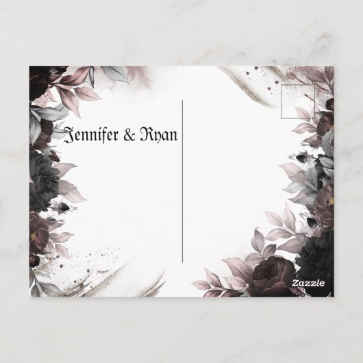 エルガントゴシックBurgundy赤と黒のフローラ ポストカード (裏面)