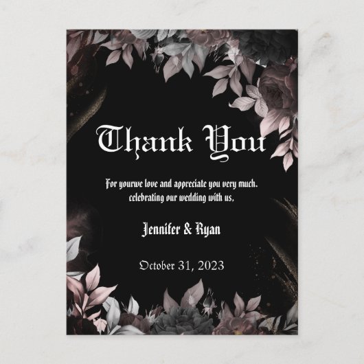 エルガントゴシックBurgundy赤と黒のフローラ ポストカード (正面)