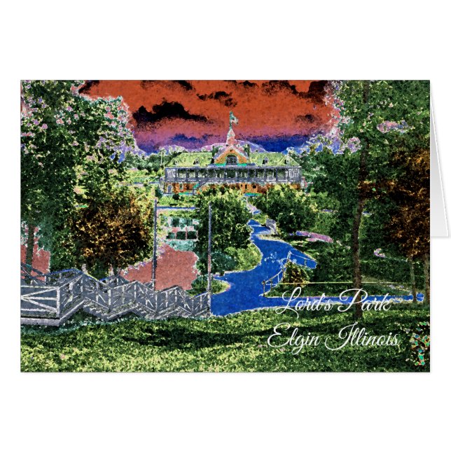 エルギンイリノイ諸侯パークパビリオン1920のアートビュー (正面横)