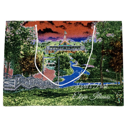 エルギンイリノイ諸侯パークパビリオン1920のアートビュー ラージペーパーバッグ (正面)