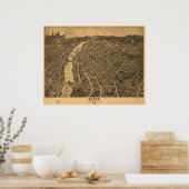 エルギンイリノイ1880アンティークパノラママップ ポスター (キッチン)