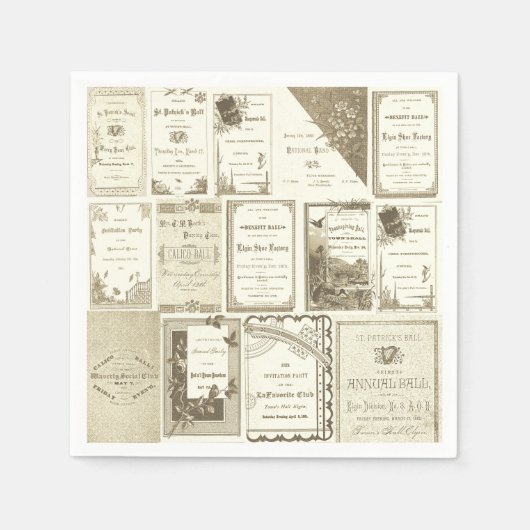 エルギンイリノイ1880年代セピアクラブ招待状パーティー スタンダードカクテルナプキン (正面)