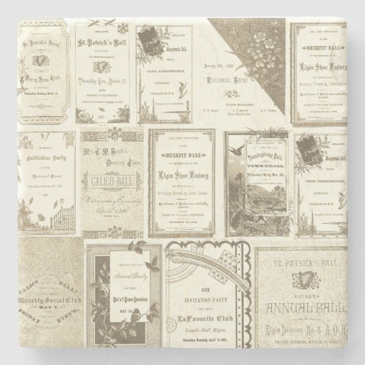 エルギンイリノイ1880年代セピアクラブ招待状パーティー ストーンコースター (正面)