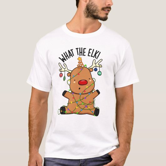 エルクって何だっけ 面白い動物のダジャレ Tシャツ (正面)