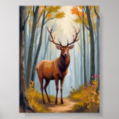 エルクの森の水彩風景アート ポスター (正面)
