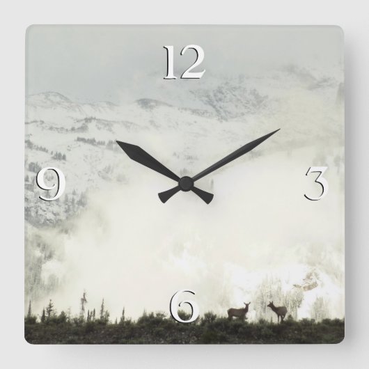エルクアットグランドテトン国立公園写真 スクエア壁時計 (正面)