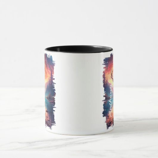エルクアットサンセットマウンテンレイクリフレクション マグカップ (中央)