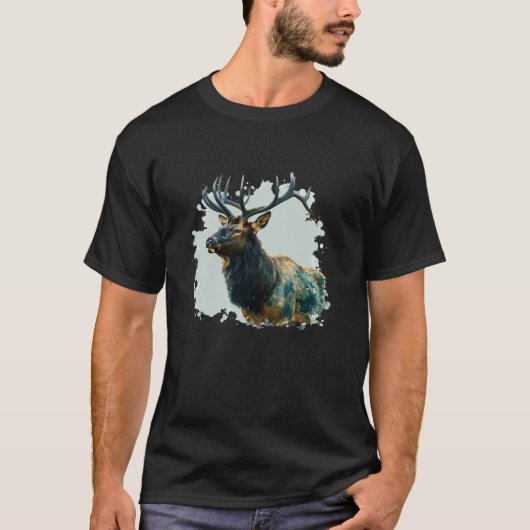 エルクカモフラージュ迷彩柄狩りディアフォレスト自然グラ Tシャツ (正面)