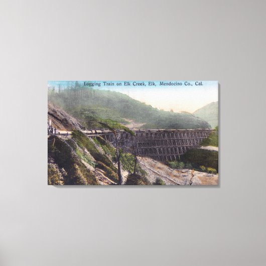 エルククリーク橋の上の伐採列車のビュー キャンバスプリント (正面)