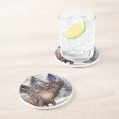 エルクディアウォーターカラーウィンターフォレストストーンコースター コースター (側面)