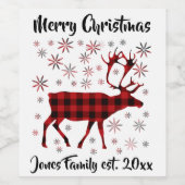 エルクデザイン、雪片、赤いバッファローのプレイドパターン ワインラベル (シングルラベル)