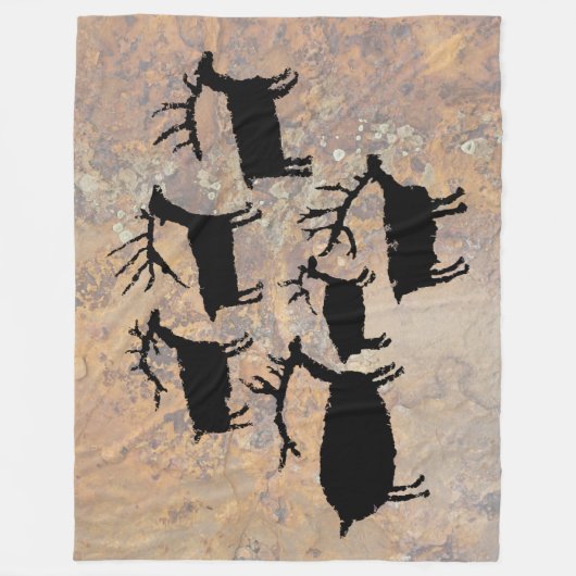 エルクペトログリフの群れ フリースブランケット (正面)